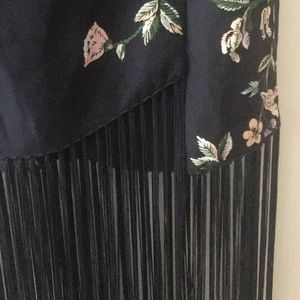 Black 100% silk fringed wrap around skirt